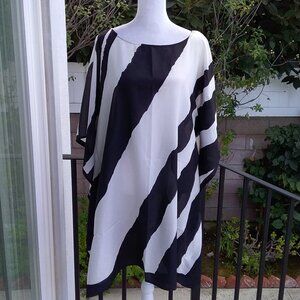 Echo Scarf Poncho Top Women's Black and White Stripe Top